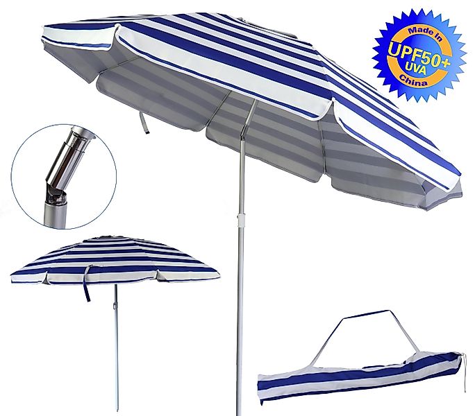 ELLUG Sonnenschirm blau-weiß gestreifter Sonnenschirm UV-Schutz günstig online kaufen