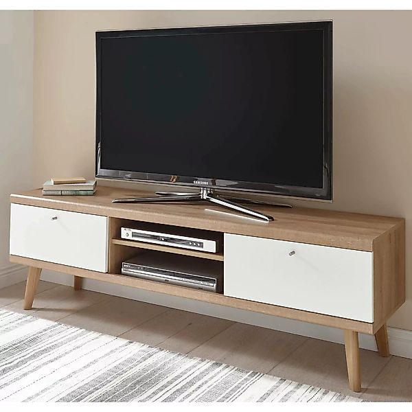 Lomadox TV-Lowboard Fernsehtisch MAINZ-61 im Retro Design weiß matt mit Eic günstig online kaufen