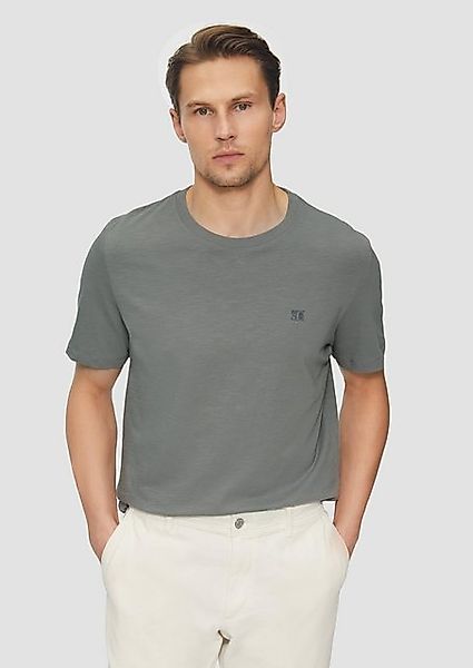 s.Oliver Kurzarmshirt T-Shirt mit Flammgarnstruktur und Logo-Print Logo günstig online kaufen