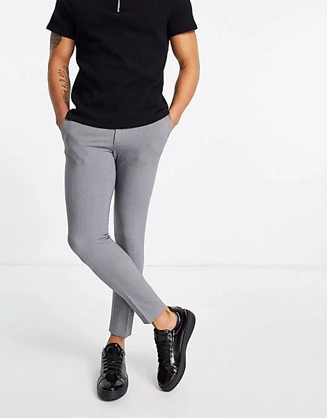 ASOS DESIGN – Superenge, elegante Hose mit kurzem Schnitt in Grau günstig online kaufen