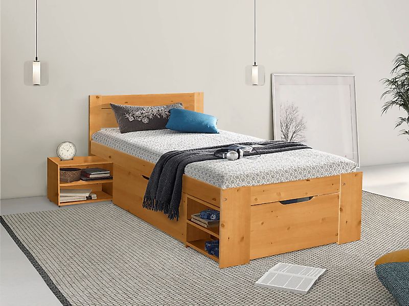 OTTO home Massivholzbett ""HANNES " mit Schubladen und Regalen, Nachtschran günstig online kaufen