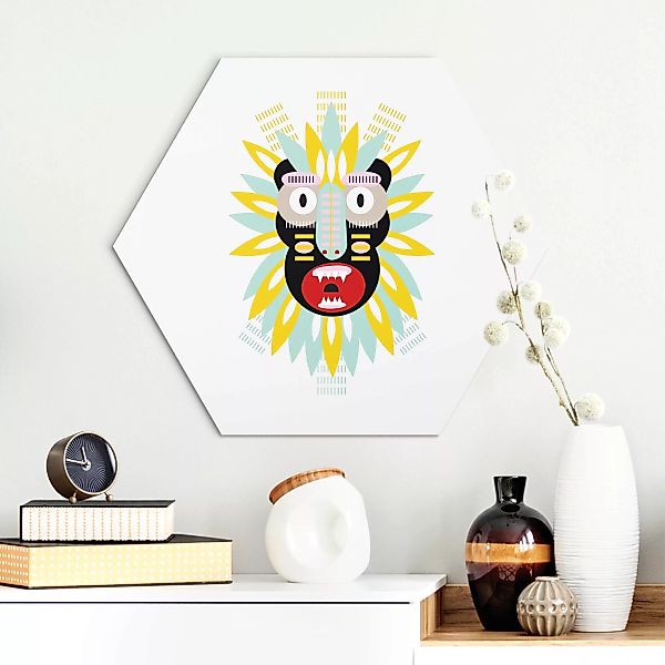 Hexagon-Alu-Dibond Bild Collage Ethno Maske - King Kong günstig online kaufen