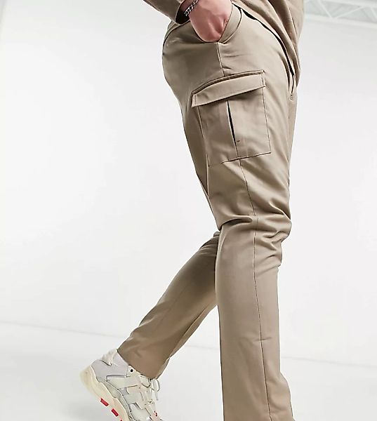 ASOS DESIGN Plus – Eng geschnittene, elegante Hose mit Cargotasche-Neutral günstig online kaufen