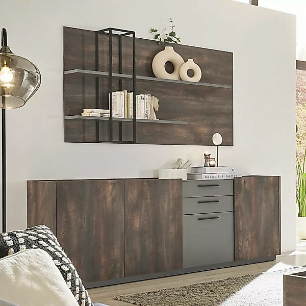 Sideboard mit Wandpaneel, Eiche mit anthrazit, LAFAYETE-61 günstig online kaufen