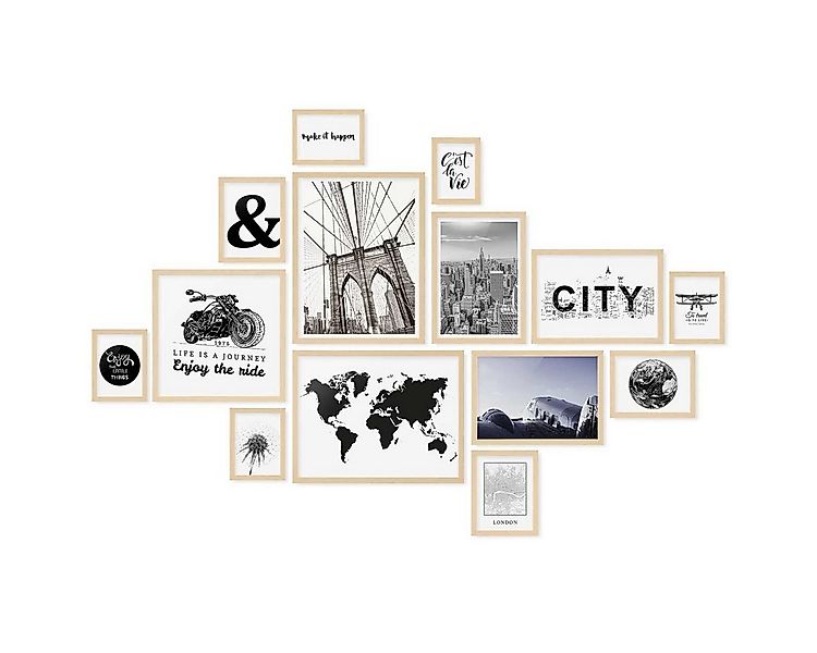 PHOTOLINI Bilderrahmen 14er Set Modern Schmal 10x15 bis 30x40 cm günstig online kaufen