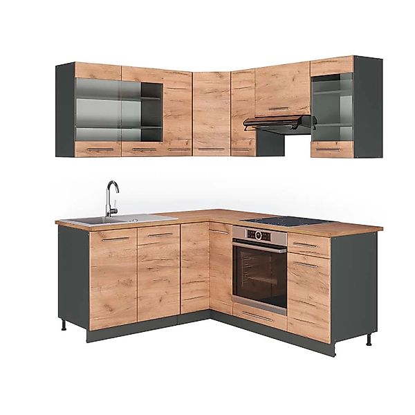 Vicco Fame-Line Eckküche Goldkraft Eiche/Anthrazit 160 x 190 cm AP Eiche günstig online kaufen