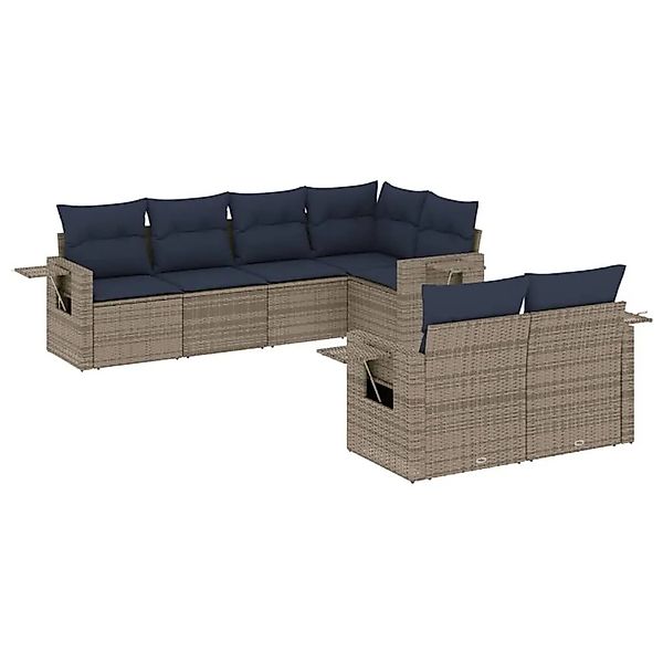 vidaXL 7-Tlg Gartensofa-Set mit Kissen Grau Polyrattan 3220410 günstig online kaufen
