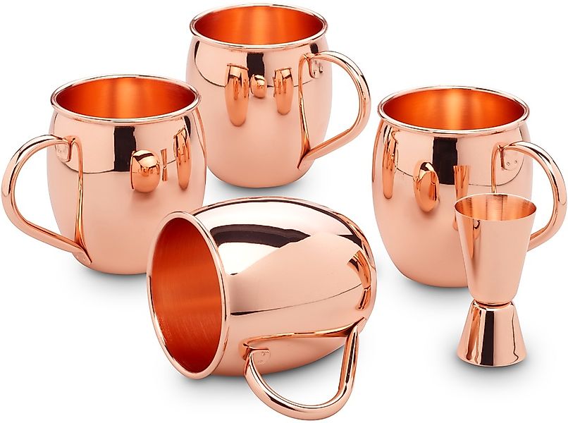 ECHTWERK Becher Kupferbecher Set, Außenfläche Glatt, 4 Becher, 1 Messbecher günstig online kaufen