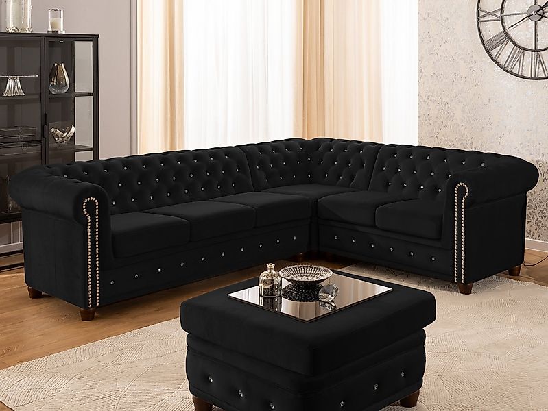 S-Style Möbel Ecksofa Chesterfield L-Form Cleo Blink aus Samt mit Kristalls günstig online kaufen