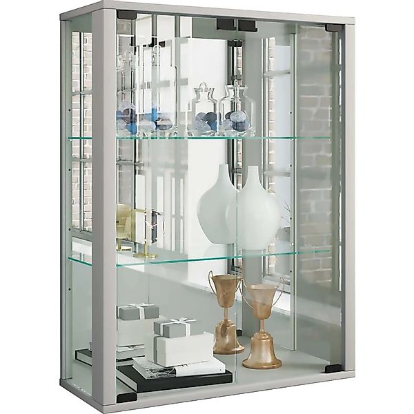 ebuy24 Udina Vitrinenschrank Wandhängend mit Spiegel 2 Glastüren Silberfarb günstig online kaufen