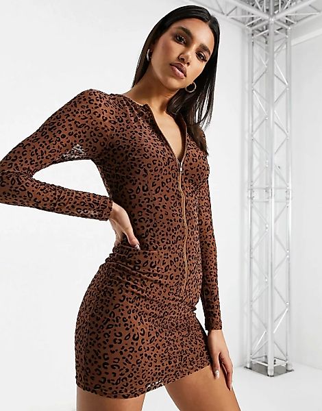 NaaNaa – Shape – Bodycon-Kleid mit Reißverschluss vorne und Tiermuster in B günstig online kaufen