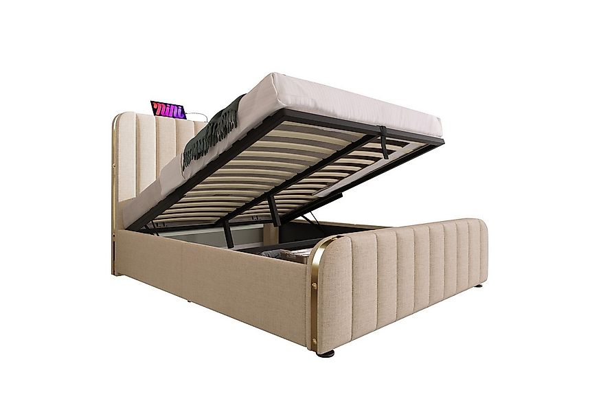 Flieks Polsterbett, Hydraulisches Stauraumbett Doppelbett 160x200cm mit Lad günstig online kaufen