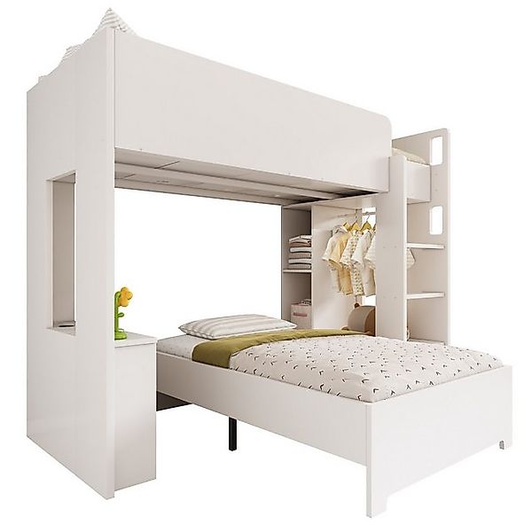 Fanttik Etagenbett Kinder-Hochbett – 90x200 cm, 3-in-1 mit Schrank & Regal, günstig online kaufen