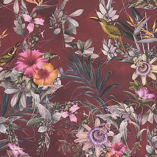PROFHOME 381785-GU Blumen Tapete Floral Matt Rot Oliv-Grün Rosa Orange 0,53 günstig online kaufen