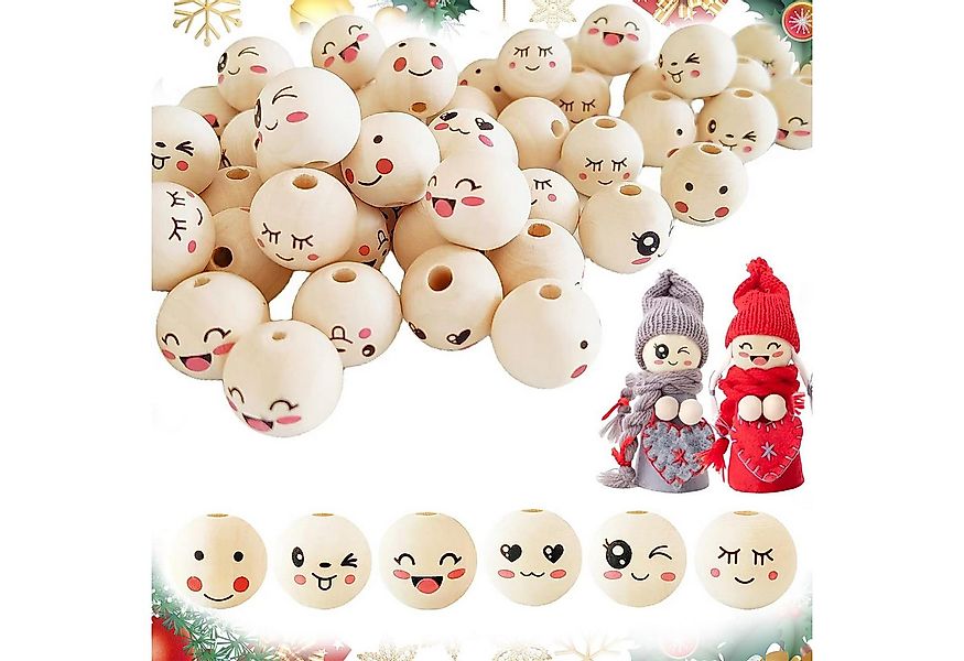Bundviel Dekofigur 100 Stück Holzperlen mit rundem Gesicht zum Basteln 20mm günstig online kaufen