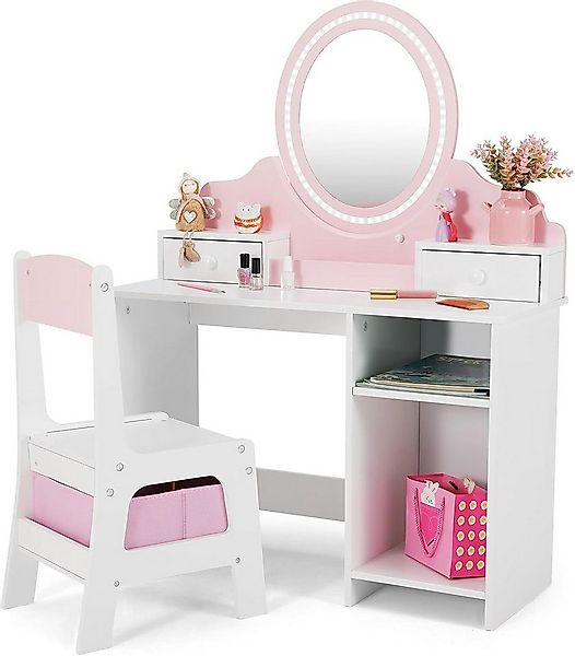 JOYLDIAS Schminktisch 2 in 1 Schminktisch Kinder mit Hocker und LED-Spiegel günstig online kaufen