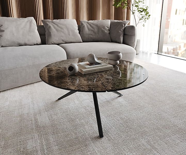 Couchtisch Delron 90x90 cm Keramik Emperador Extra Lucidato Dunkelbraun Kre günstig online kaufen