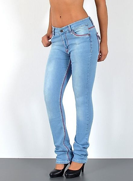 ESRA Straight-Jeans Damen Straight Jeans mit Kontrastnähten Hoch Bund bis Ü günstig online kaufen