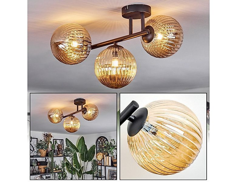hofstein Deckenleuchte 3-flammige Deckenlampe aus Metall/Riffelglas in Schw günstig online kaufen