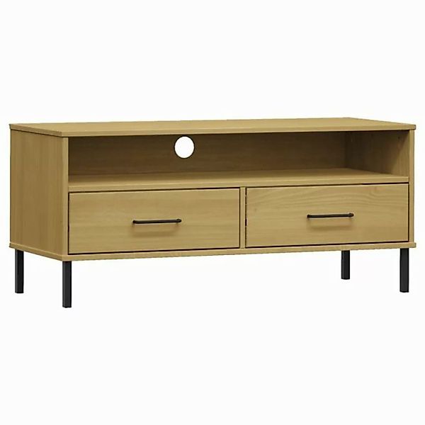 furnicato TV-Schrank OSLO mit Metallbeinen Braun Massivholz Kiefer (1-St) günstig online kaufen