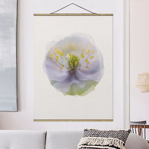 Stoffbild Blumen mit Posterleisten - Hochformat Wasserfarben - Anemonen Sch günstig online kaufen
