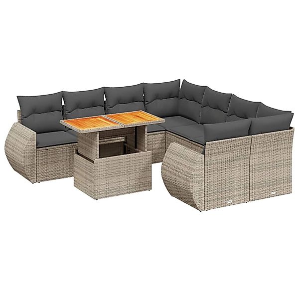 vidaXL 9-Tlg Garten-Sofagarnitur mit Kissen Grau Poly Rattan 3272124 günstig online kaufen