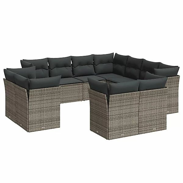 vidaXL 11-tlg Garten-Sofagarnitur mit Kissen Grau Poly Rattan Modell 35 günstig online kaufen