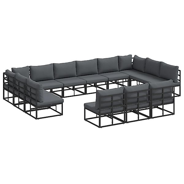 vidaXL Garten-Sofa-Set mit Kissen 13-Tlg Schwarz Aluminium 3378920 günstig online kaufen
