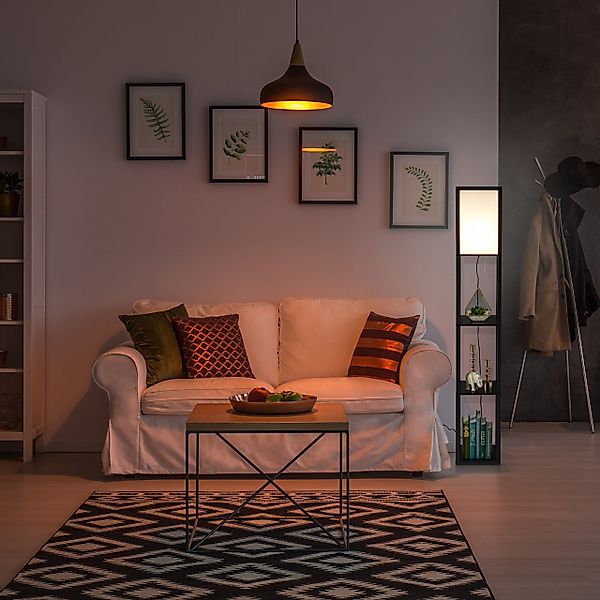 relaxdays Stehlampe mit Regal Schwarz günstig online kaufen