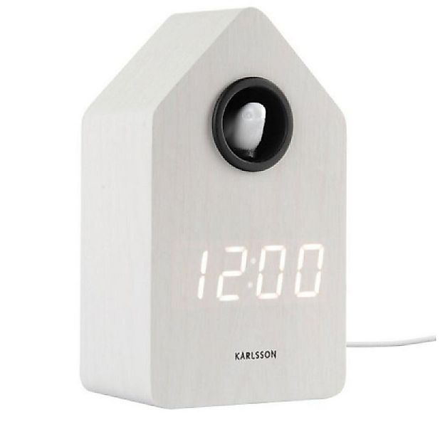 Karlsson Uhr Kuckucksuhr Wecker Alarm Clock Cuckoo LED Weiß Holz Veneer günstig online kaufen