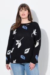 Ulla Popken Strickpullover Pullover Blätter U-Boot-Ausschnitt günstig online kaufen