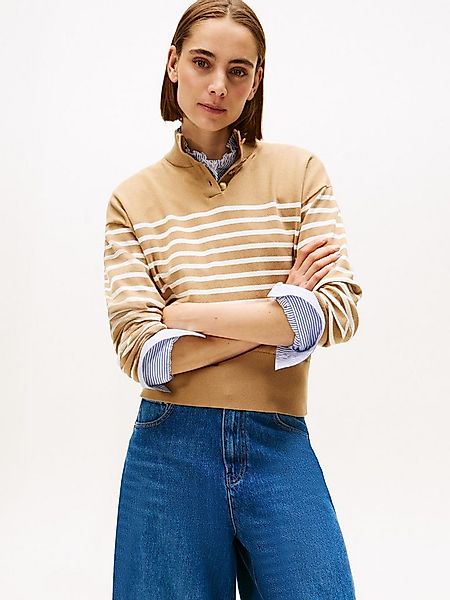 Tommy Hilfiger Strickpullover CO JERSEY GOLD BTN MOCK-NK SWT mit goldfarben günstig online kaufen
