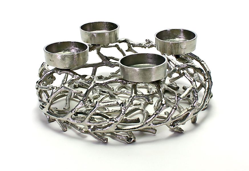 Astkranz mit 4 Kerzenhaltern – Adventskranz aus Aluminium silber Ø 53 cm günstig online kaufen