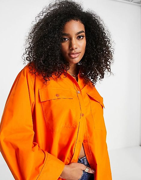 ASOS DESIGN – Oversize-Hemd in leuchtendem Orange mit weiten Manschetten günstig online kaufen