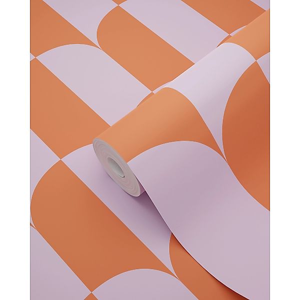 ESTAhome Tapete Art Decó Muster Violett und Orange 50 x 900 cm 139982 günstig online kaufen