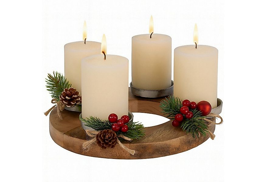 Koopman Adventskranz Kerzenhalter Ø 27 cm Mangoholz Aluminium Klein, für 4 günstig online kaufen