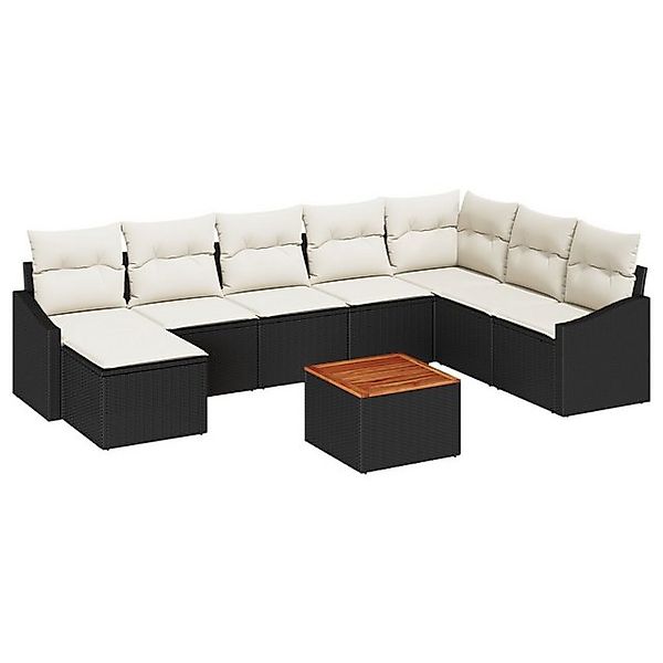 vidaXL Loungesofa 9-tlg. Garten-Sofagarnitur mit Kissen Schwarz Poly Rattan günstig online kaufen