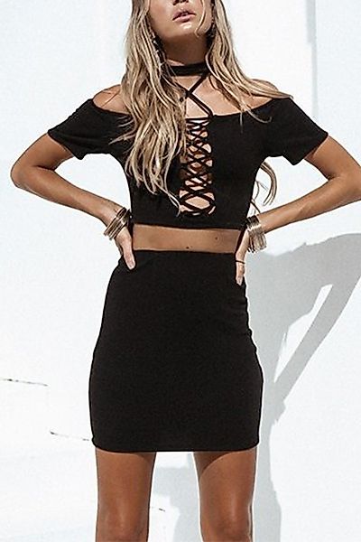 Black Criss-Cross Off The Shoulder Kurzarm Kleid günstig online kaufen