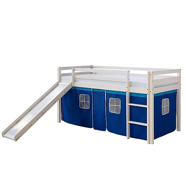 Homestyle4u Hochbett 90x200 mit Vorhang Lattenrost und Rutsche in Weiß 2564 günstig online kaufen