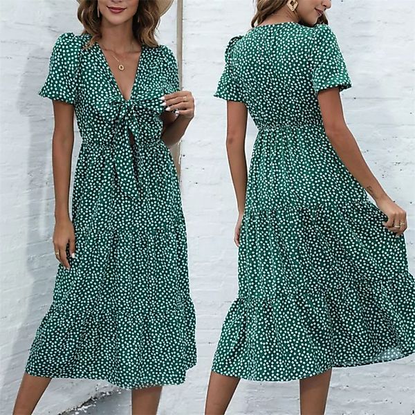 RUZU UG Abendkleid Kleid Neues Damen-Midikleid mit V-Ausschnitt kurzen Ärme günstig online kaufen