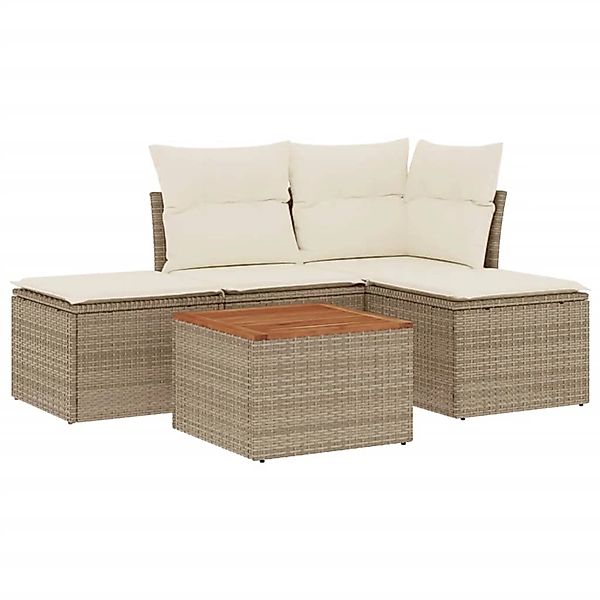 vidaXL 5-Tlg Garten-Sofagarnitur mit Kissen Beige Poly Rattan 3223587 günstig online kaufen