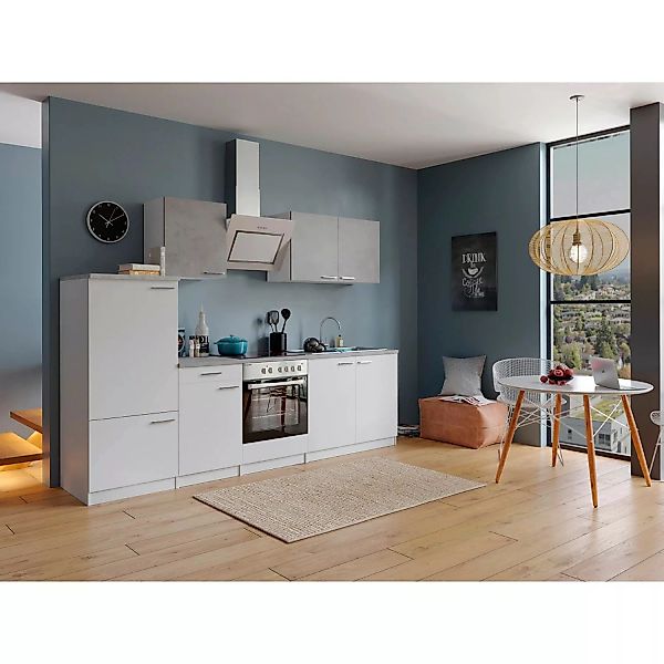 Respekta Economy Küchenzeile KB270WWBSC 270 cm Weiß-Beton Optik günstig online kaufen