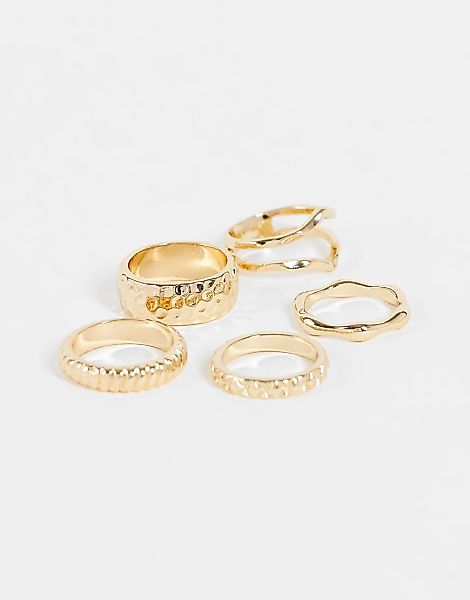 ASOS DESIGN – Goldfarbene Ringe mit strukturierten Designs im 5er-Set günstig online kaufen