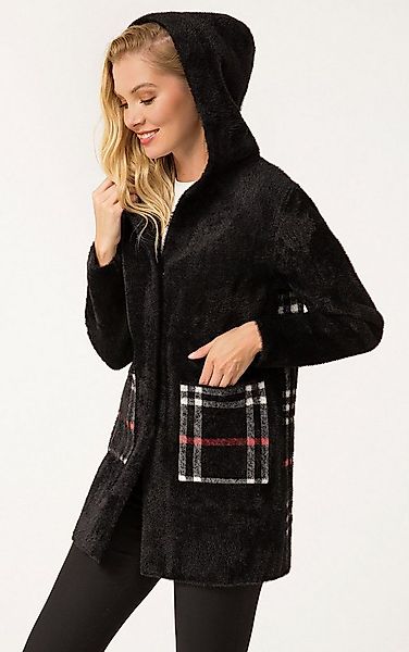 Passioni Winterjacke Mittellange Strickjacke mit Karomuster günstig online kaufen