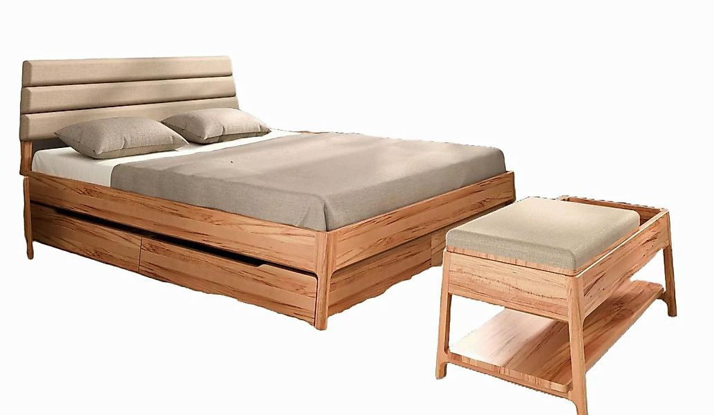 Natur24 Einzelbett Bett Swig 2 Sonderl. 160x190 Kernbuche Polsterkopfteil B günstig online kaufen