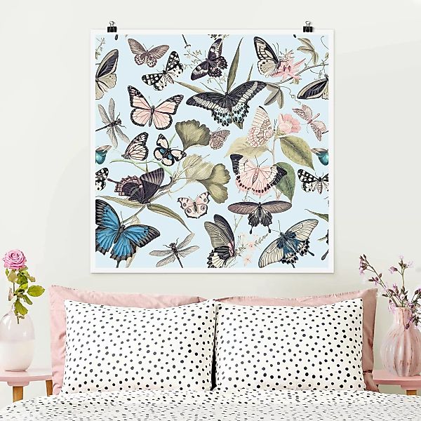 Poster Vintage Collage - Schmetterlinge und Libellen günstig online kaufen