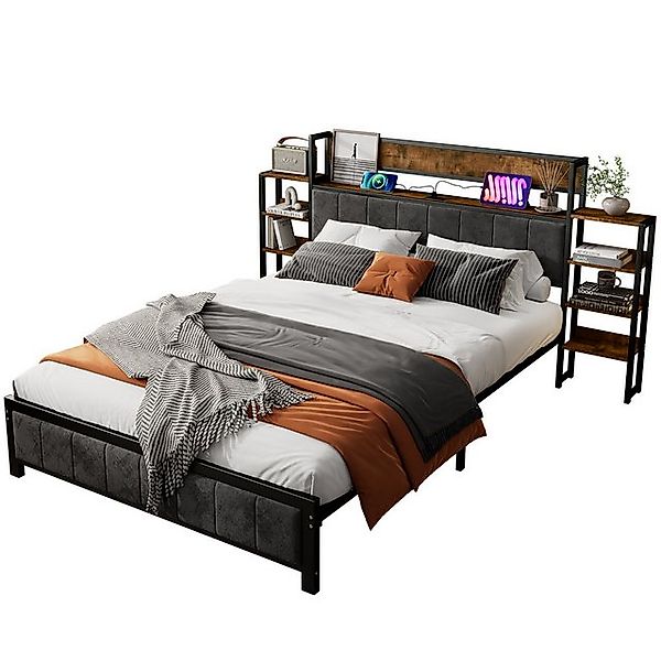 Gotagee Metallbett Lagerungsbett mit Regal 3 usb-anschlüsse Eisenbett 140x2 günstig online kaufen