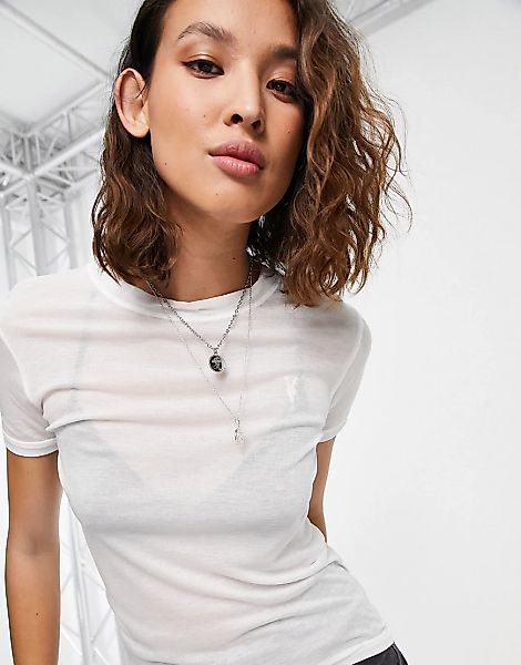AllSaints – Francesco – Transparentes T-Shirt in Weiß günstig online kaufen
