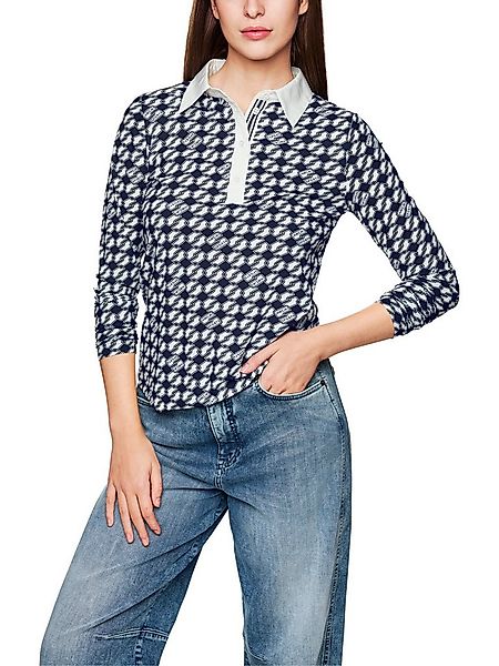 Marc Cain Langarm-Poloshirt Logomania Premium Damenmode unifarbener Kragen, günstig online kaufen