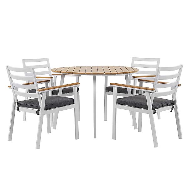 Beliani Gartentisch Set CAVOLI Weiss Heller Holzfarbton Grau 105 x105 x82 günstig online kaufen